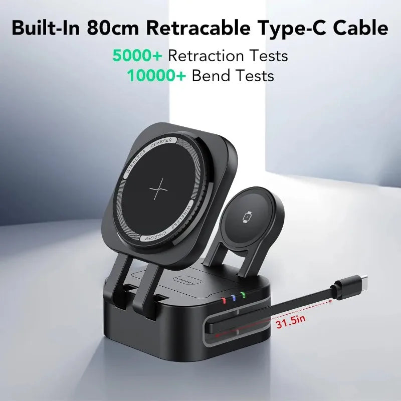 Magnetic 3 in 1 Wireless Charger Station With Extension Cords - AgTechShop