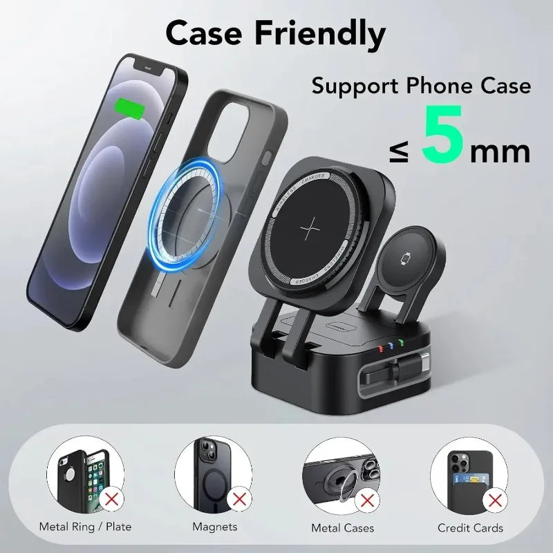 Magnetic 3 in 1 Wireless Charger Station With Extension Cords - AgTechShop